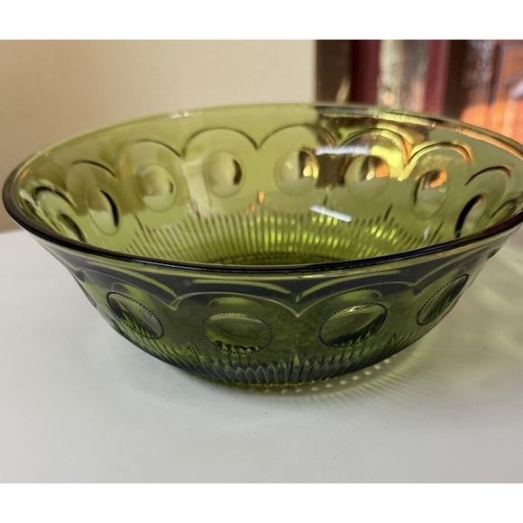 Vintage Green Glass Bartlett Collins Manhattan Bullseye Serving Bowl Dish 8.5x3 - Picture 7 of 11